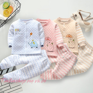 Bộ dài tay trần bông cho bé trai bé gái Bộ quần áo trần bông cho bé BD05