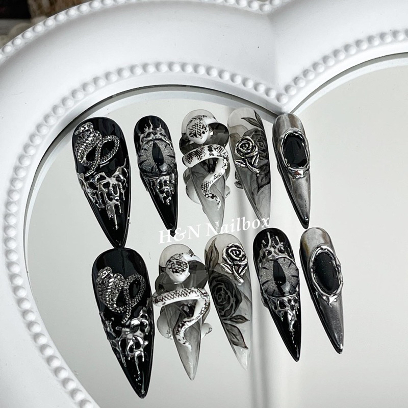 Nailbox Nail Box Móng Úp Thiết Kế Rắn Black And White