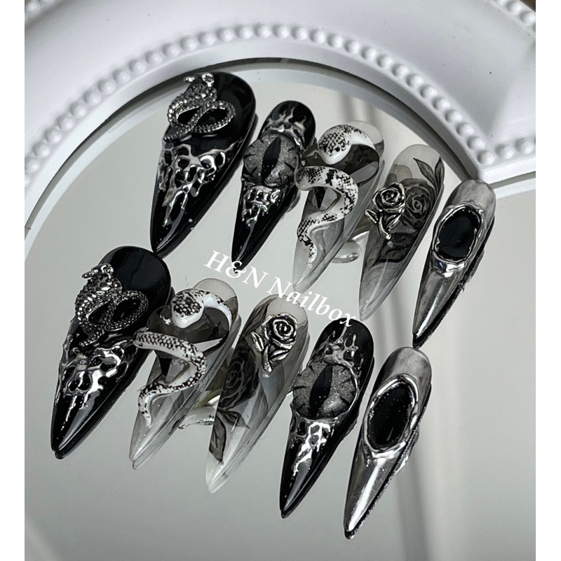 Nailbox Nail Box Móng Úp Thiết Kế Rắn Black And White