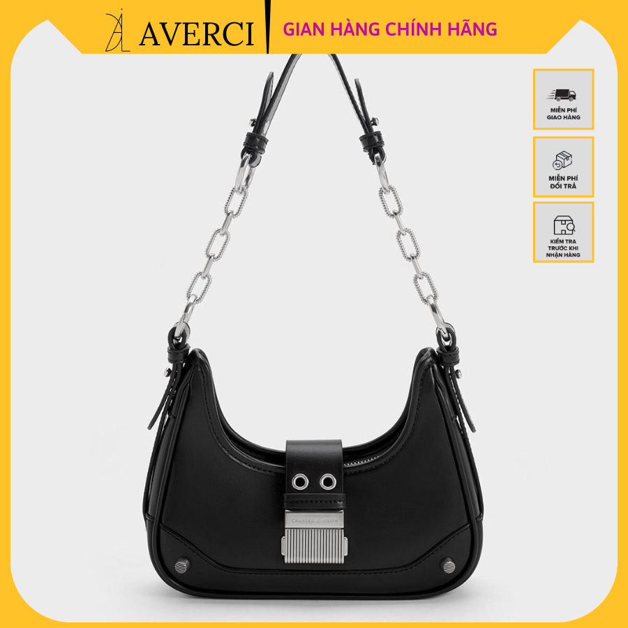 AVERCI Túi Xách Da C.K Phối Canvas, Túi Xách Nữ Da Khóa Phím Đàn, Túi Xách Bán Nguyệt Đeo Chéo Kẹp Nách 2 Màu Đen - Nâu