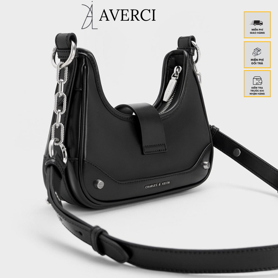 AVERCI Túi Xách Da C.K Phối Canvas, Túi Xách Nữ Da Khóa Phím Đàn, Túi Xách Bán Nguyệt Đeo Chéo Kẹp Nách 2 Màu Đen - Nâu