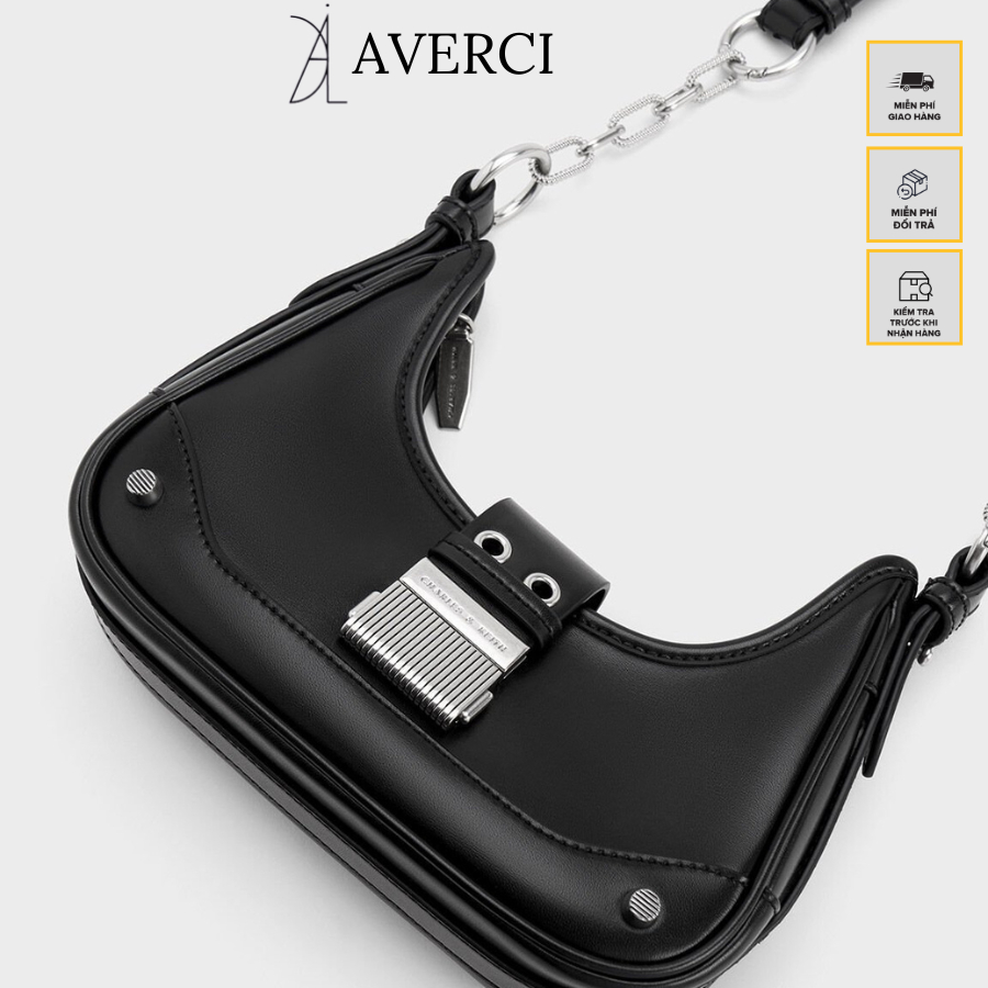 AVERCI Túi Xách Da C.K Phối Canvas, Túi Xách Nữ Da Khóa Phím Đàn, Túi Xách Bán Nguyệt Đeo Chéo Kẹp Nách 2 Màu Đen - Nâu