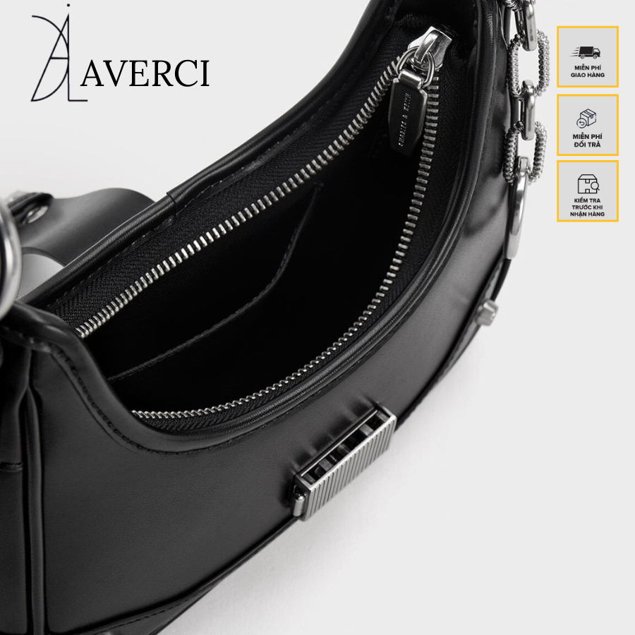 AVERCI Túi Xách Da C.K Phối Canvas, Túi Xách Nữ Da Khóa Phím Đàn, Túi Xách Bán Nguyệt Đeo Chéo Kẹp Nách 2 Màu Đen - Nâu