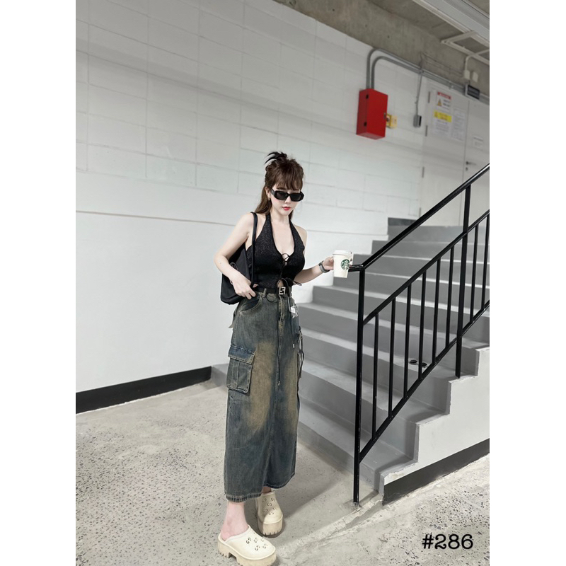 Chân váy jeans bò loang túi hộp khoá hàng QCL1