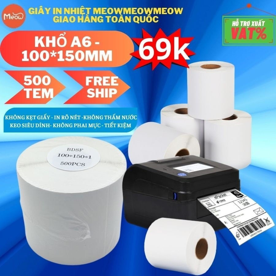 Giấy in nhiệt A6 100x150mm 500 tờ - Decal dán nhiệt tem TMĐT A6 10*15cm 500 tem decan dán nhiệt tem 
