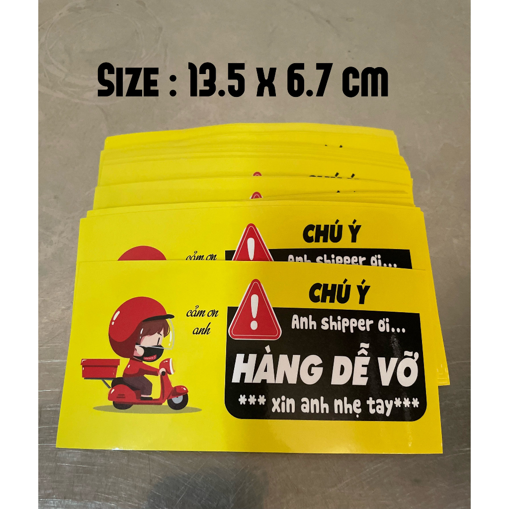 Tem nhãn dán cảnh báo hàng dễ vỡ có keo dán sẵn