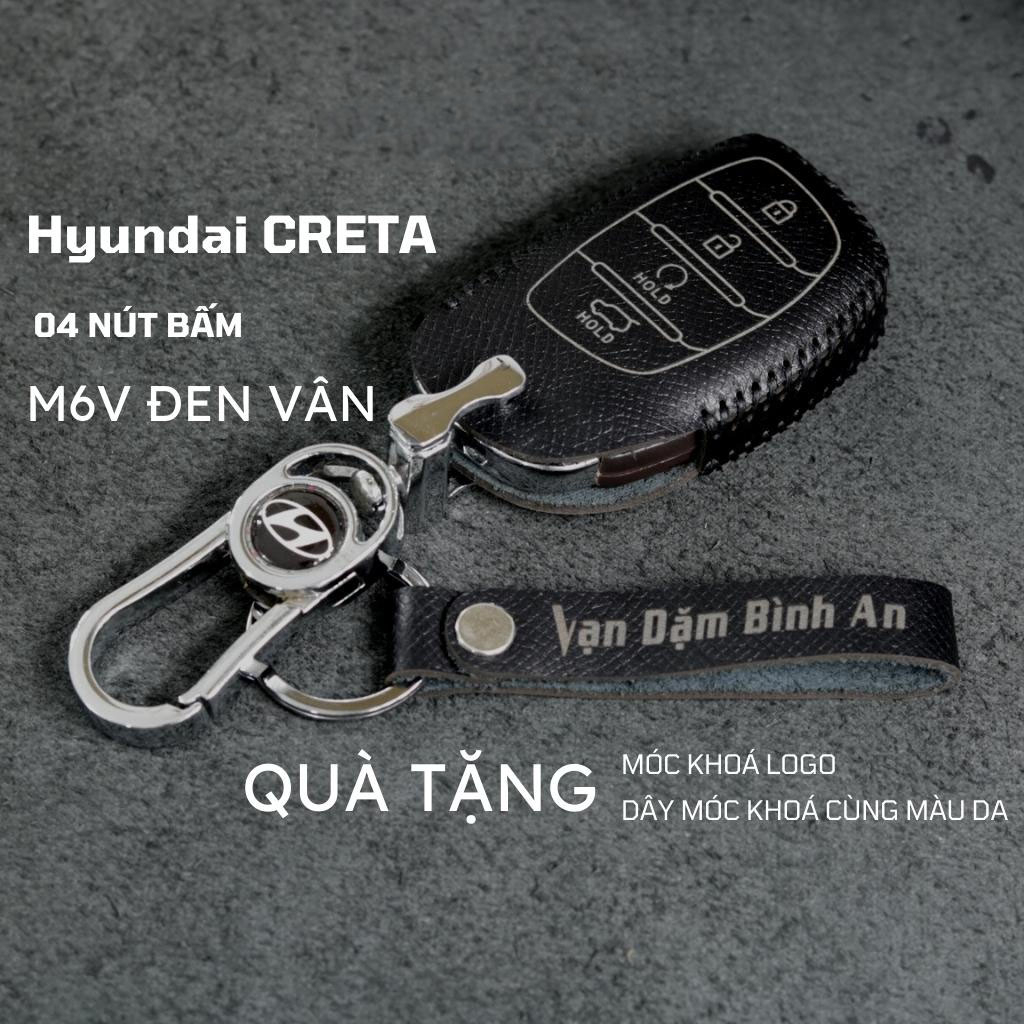 Bao da móc khoá bọc ốp chìa khóa xe ô tô Hyundai Creta 2023, Hyundai Stargazer 2022 2023 4 nút da bò thật