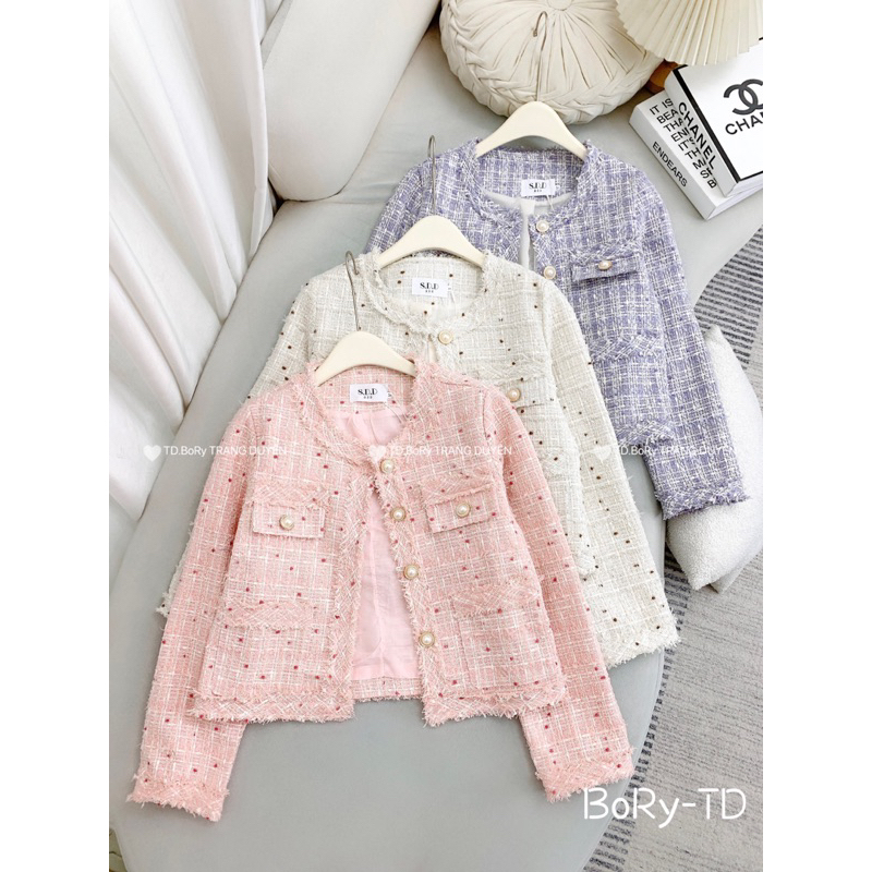 Áo khoác dạ Tweed khuy ngọc hàng QC