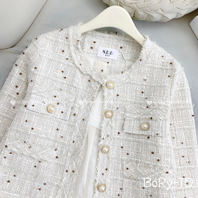 Áo khoác dạ Tweed khuy ngọc hàng QC