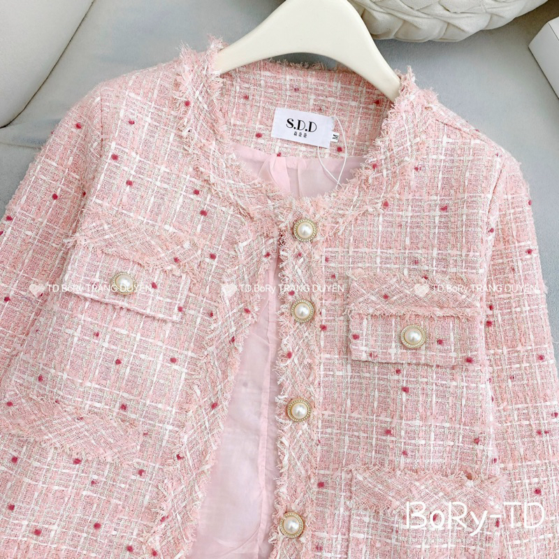 Áo khoác dạ Tweed khuy ngọc hàng QC
