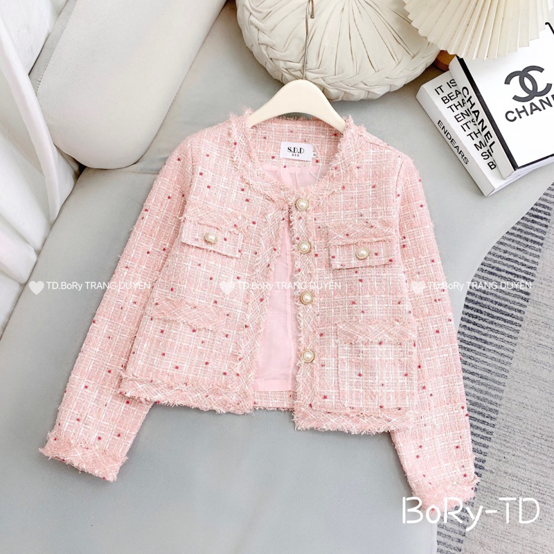 Áo khoác dạ Tweed khuy ngọc hàng QC