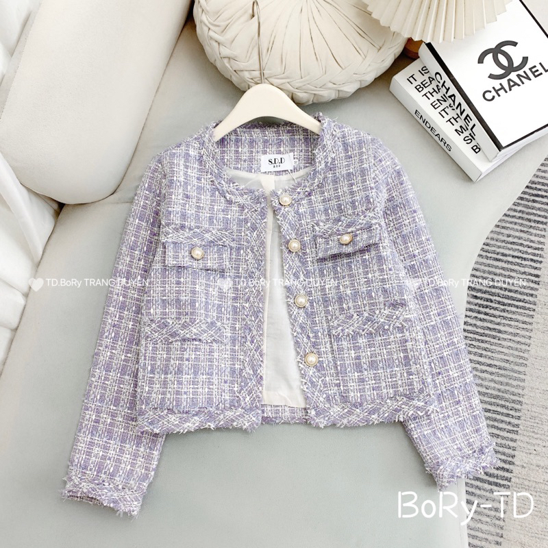Áo khoác dạ Tweed khuy ngọc hàng QC