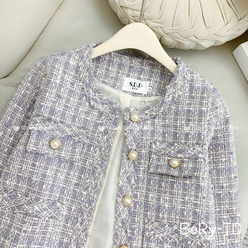 Áo khoác dạ Tweed khuy ngọc hàng QC