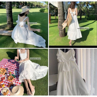 Đầm trắng maxi nơ lưng sau siêu phẩm