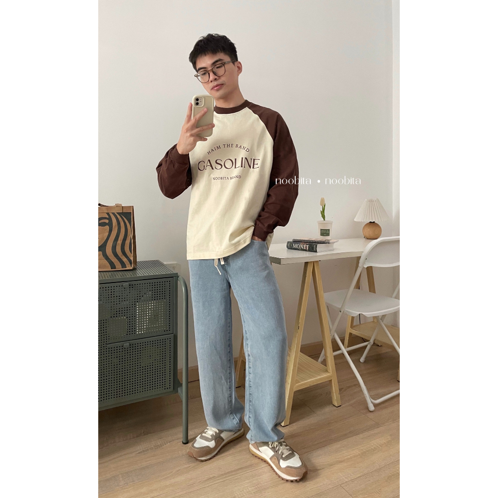 NOOBITA - Áo thun cotton 230gsm raglan tay dài GASOLINE 8023
