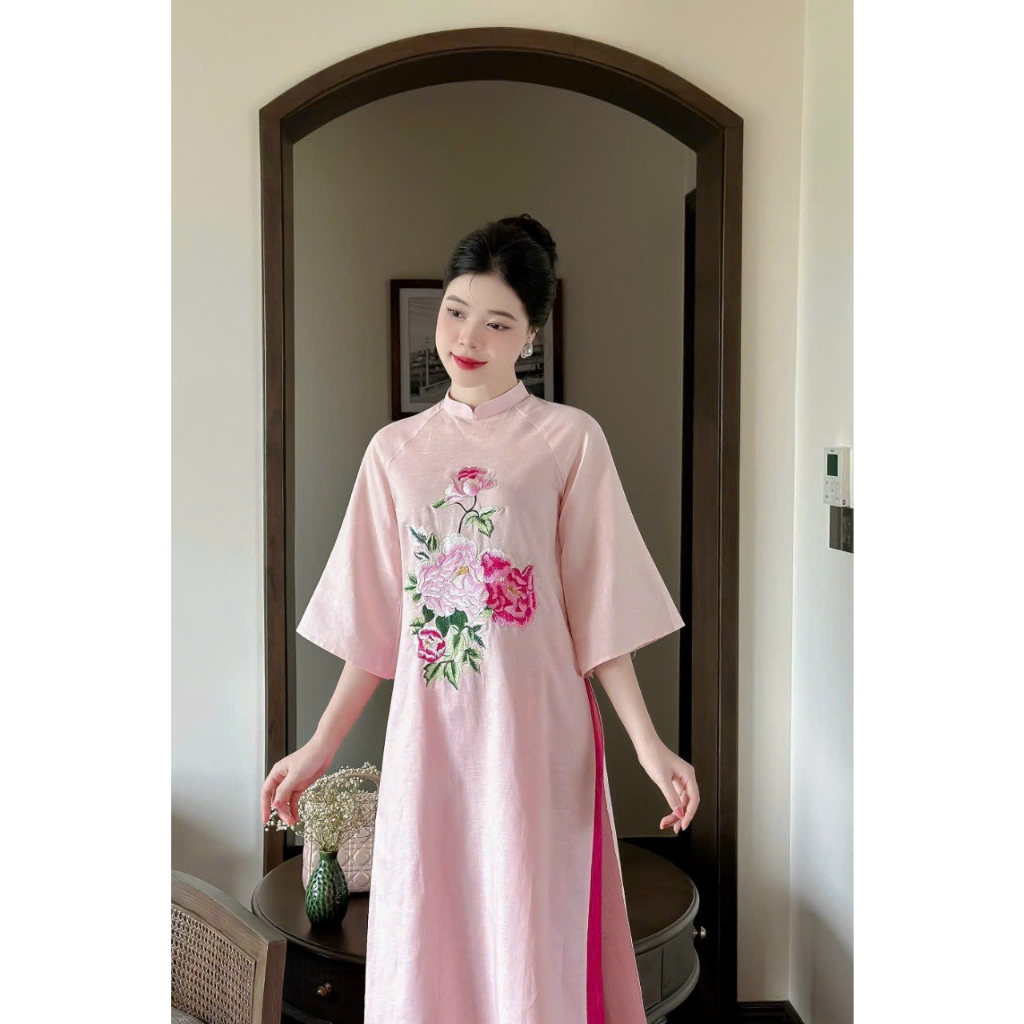 Áo Dài Tết Cách Tân Cao Cấp Loại 1   Áo Dài Truyền Thống Dài May Sẵn Chất Liệu Lụa Họa Tiết Thêu