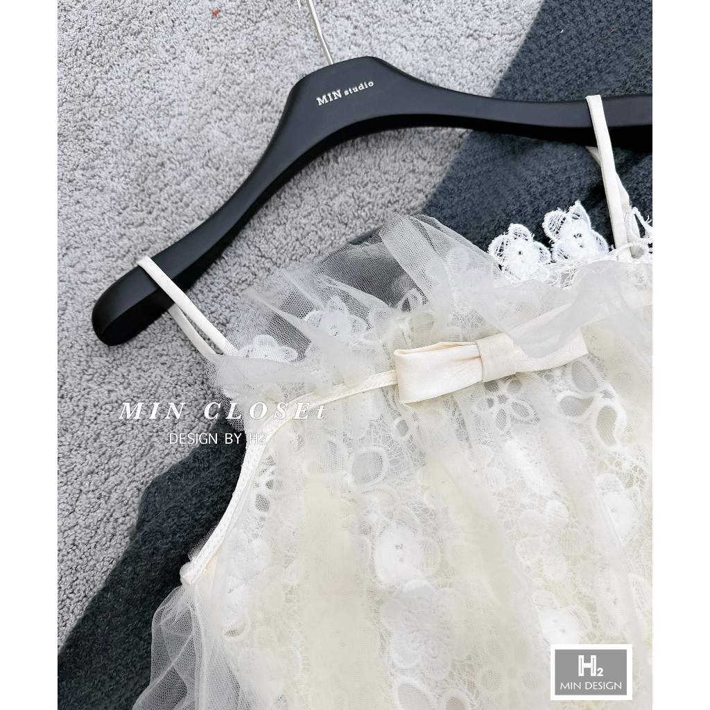 Váy voan 2 dây xòe nơ tiểu thư