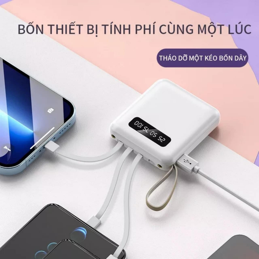 Sạc Dự Phòng 20000mAh Tích Hợp 4 Cổng Sạc - Pin Dự Phòng Mini Màn Hình Led Bảo Hành 6 Tháng