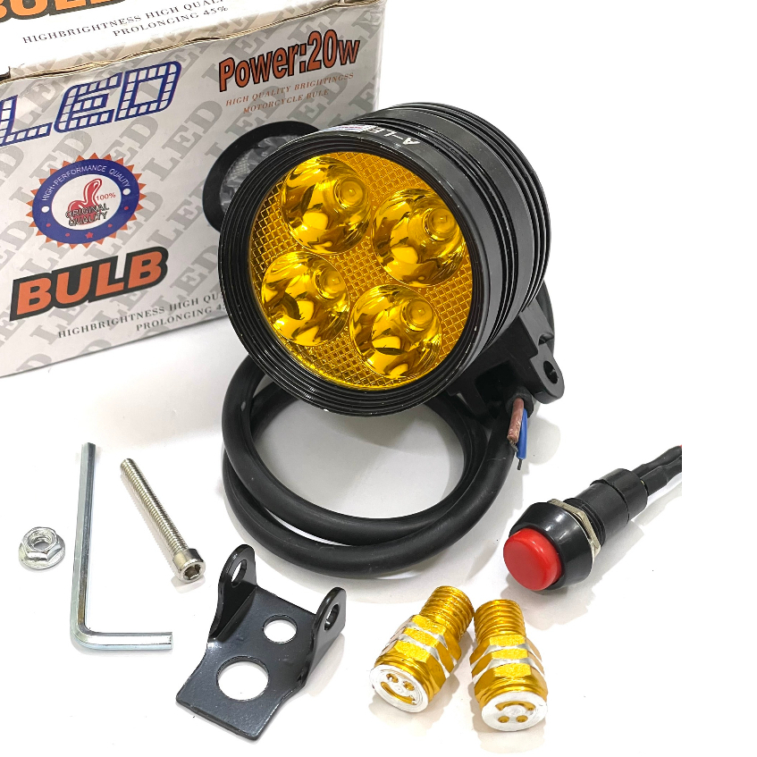 Đèn trợ sáng l4 Ngắn 3 chế độ Sáng tặng kèm công tắc + bát chân gương