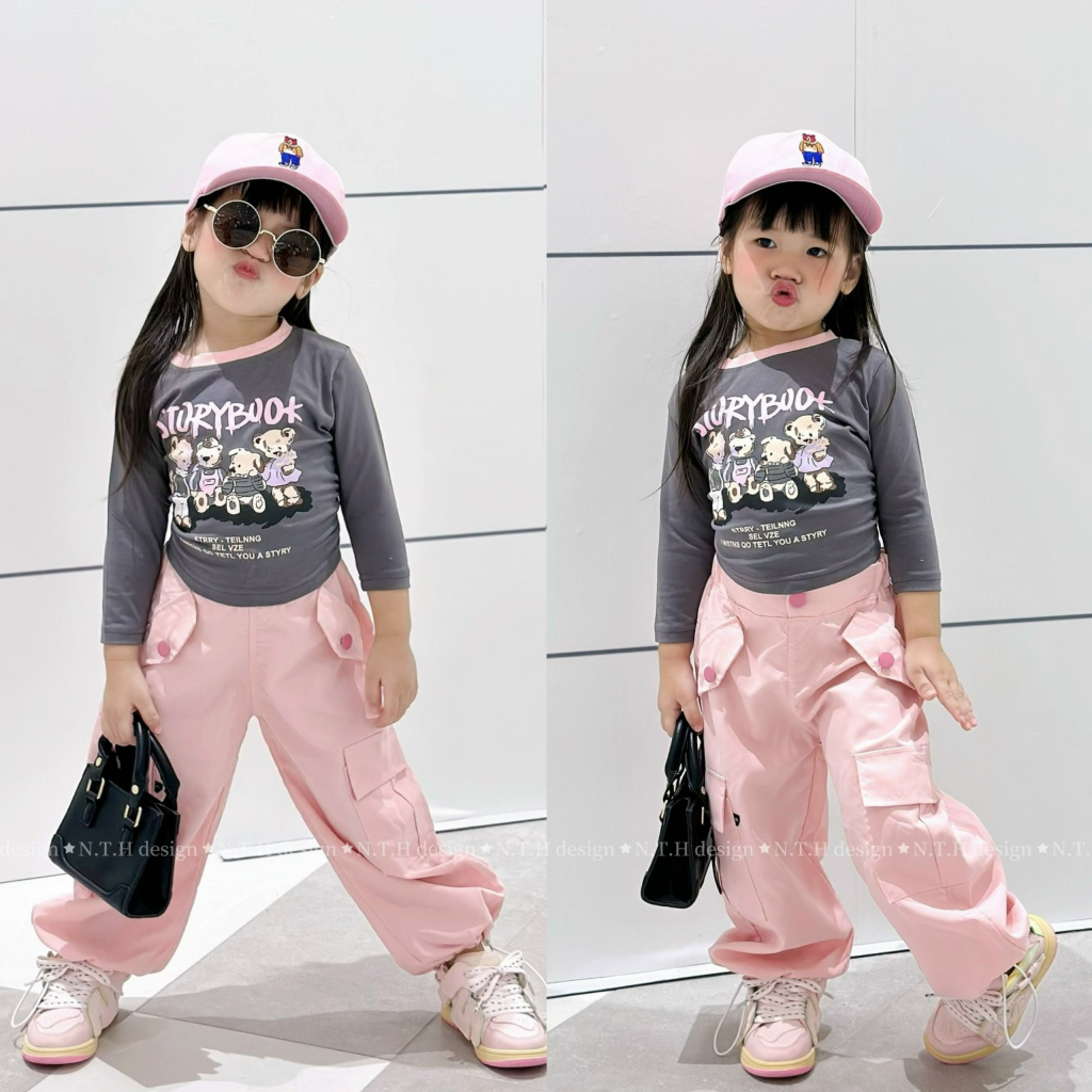 Set 3 chi tiết cho bé áo thu đông dài tay cổ tròn phối quần jogger kèm mũ phong cách cá tính dễ mặc đi chơi cực xinh