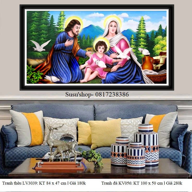 Tranh thêu chữ thập gia đình thánh gia LV3039 (84 x 47cm)