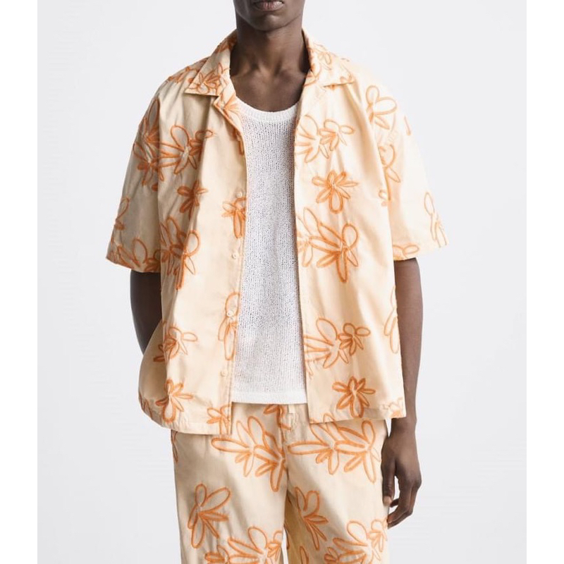 Áo sơ mi nam ngắn tay Zara authentic EMBROIDERED size S