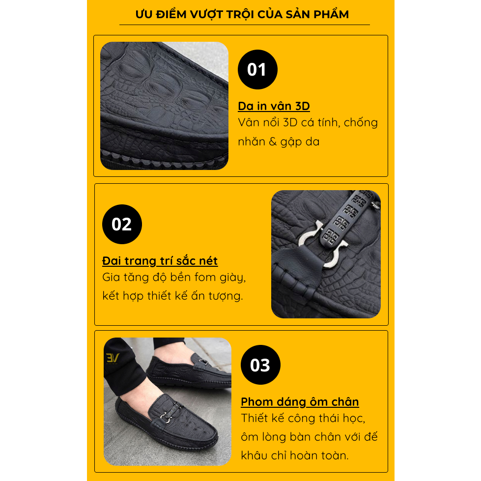 Giày lười nam in vân 3D - Giày nam da bò thật đế khâu chỉ siêu bền, bảo hành 24 tháng - 3V406