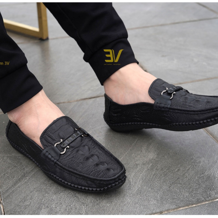 Giày lười nam in vân 3D - Giày nam da bò thật đế khâu chỉ siêu bền, bảo hành 24 tháng - 3V406
