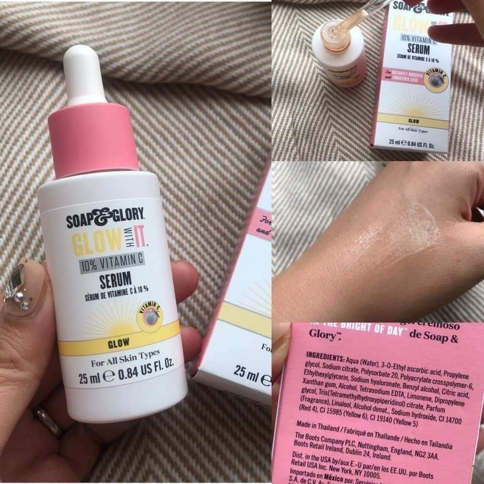 Serum vitC sáng da Soap & Glory Glow With It 10% Vitamin C Serum 25mL