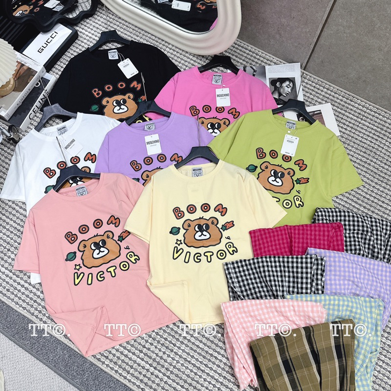 Set Bộ Áo Cotton Tàu Phối Quần Kẻ Dễ Thương Mã TT92