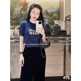 Áo len cộc tay miumiu chữ đá cao cấp