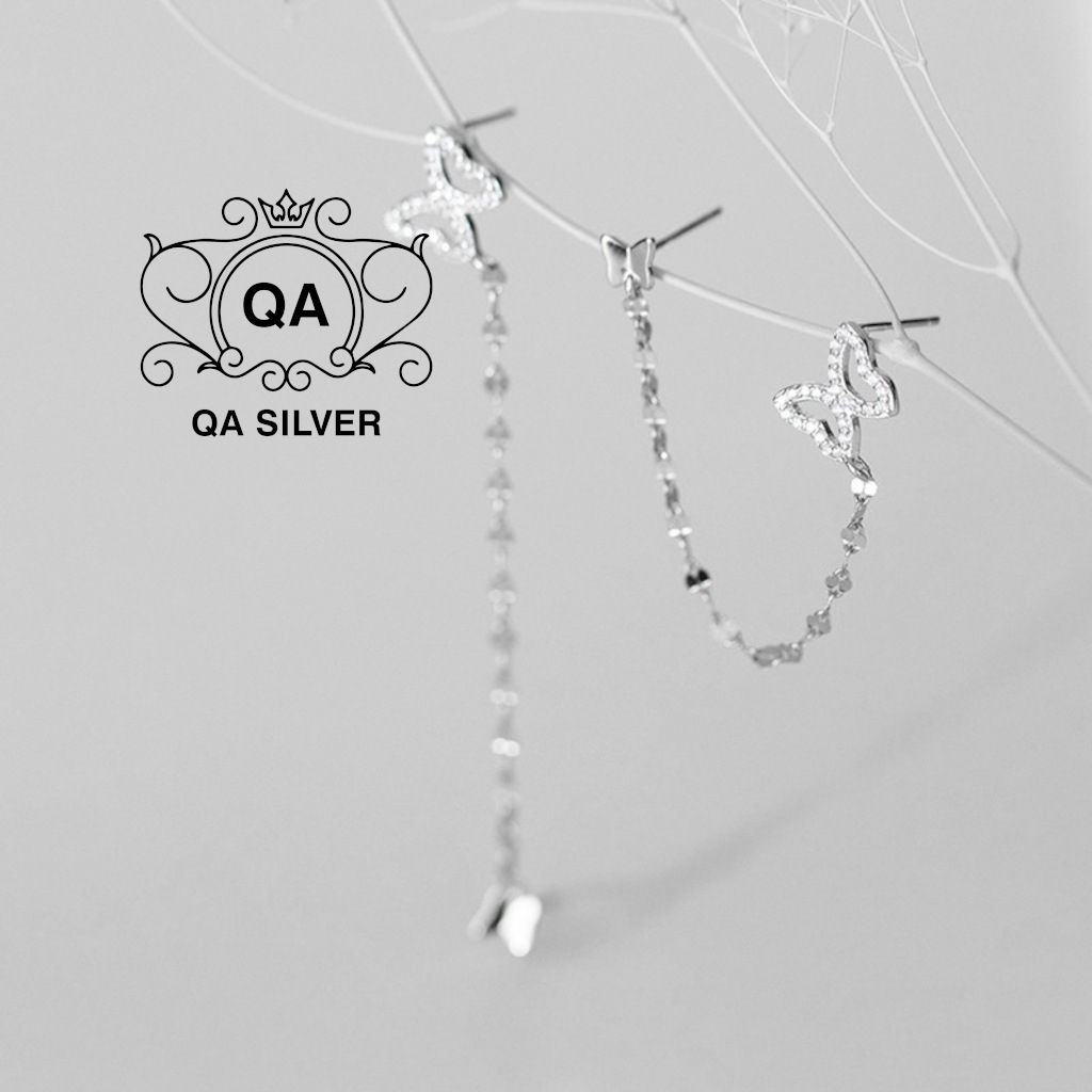 Khuyên tai bạc 925 hồ điệp xích khảm đá bông bướm S925 BUTTERFLY QA SILVER Earrings EA230301