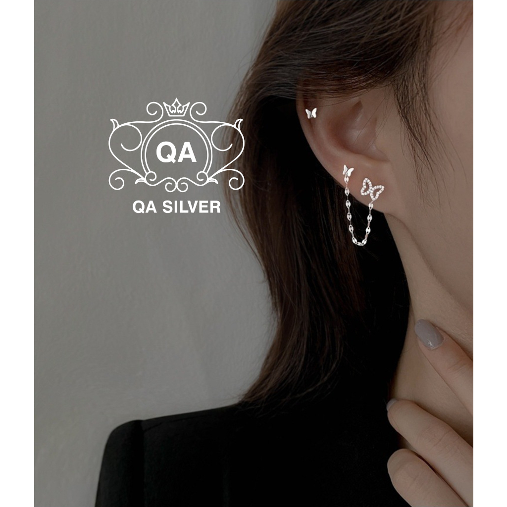 Khuyên tai bạc 925 hồ điệp xích khảm đá bông bướm S925 BUTTERFLY QA SILVER Earrings EA230301