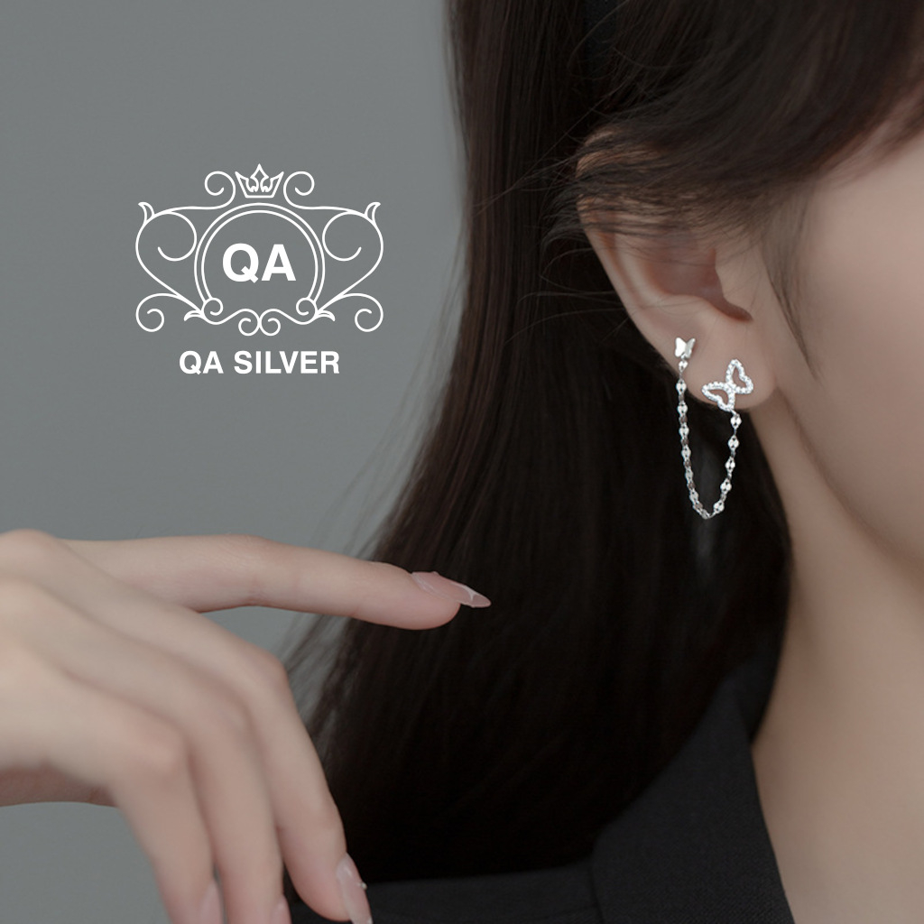 Khuyên tai bạc 925 hồ điệp xích khảm đá bông bướm S925 BUTTERFLY QA SILVER Earrings EA230301