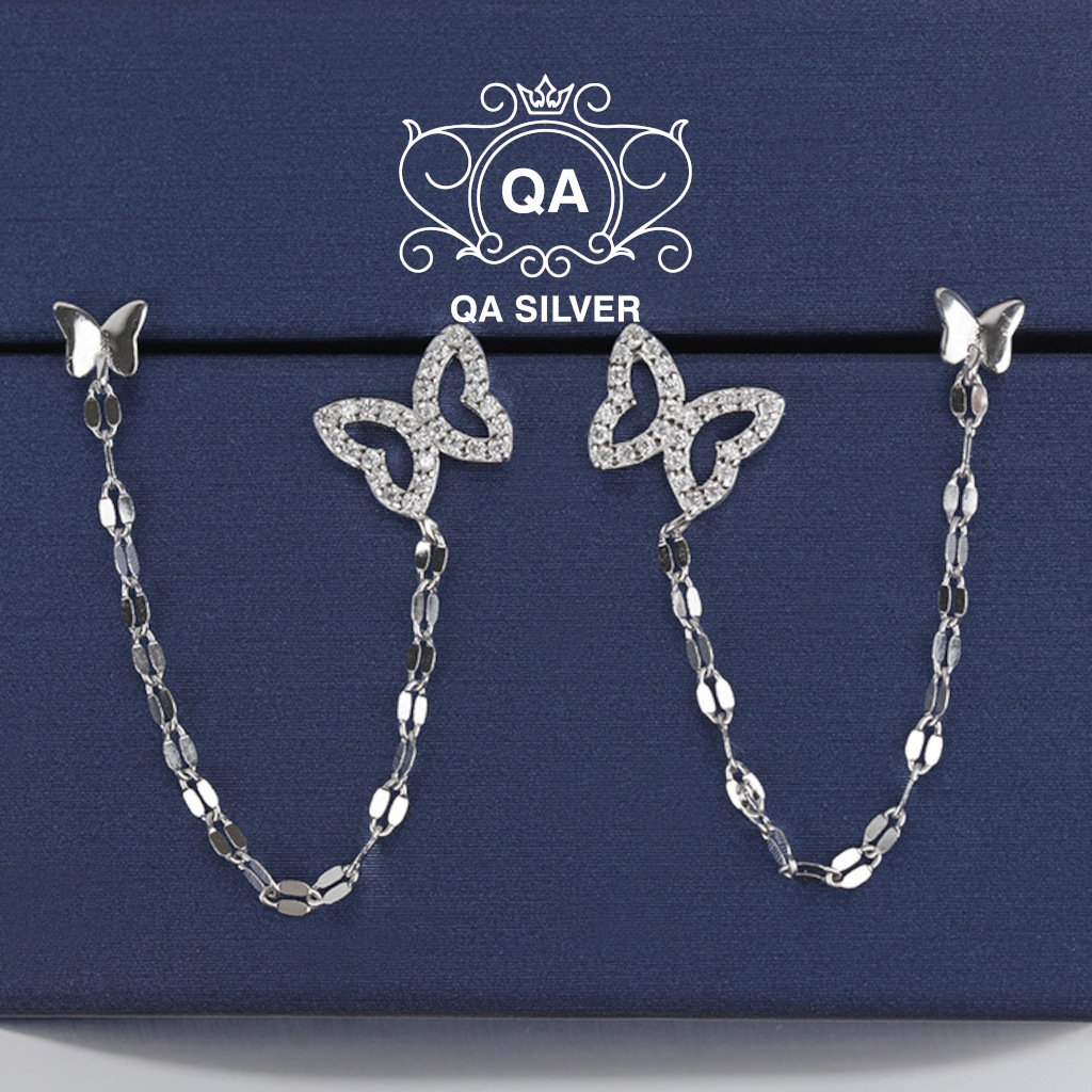 Khuyên tai bạc 925 hồ điệp xích khảm đá bông bướm S925 BUTTERFLY QA SILVER Earrings EA230301