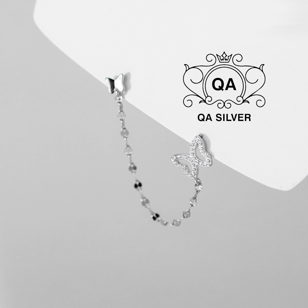 Khuyên tai bạc 925 hồ điệp xích khảm đá bông bướm S925 BUTTERFLY QA SILVER Earrings EA230301