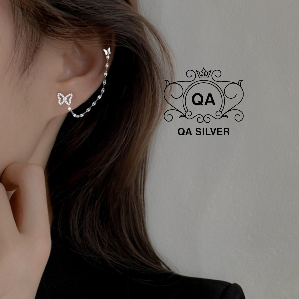 Khuyên tai bạc 925 hồ điệp xích khảm đá bông bướm S925 BUTTERFLY QA SILVER Earrings EA230301