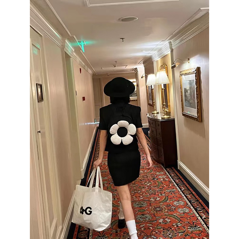 Balo Nhỏ Mini Hoa Trắng Đen cute