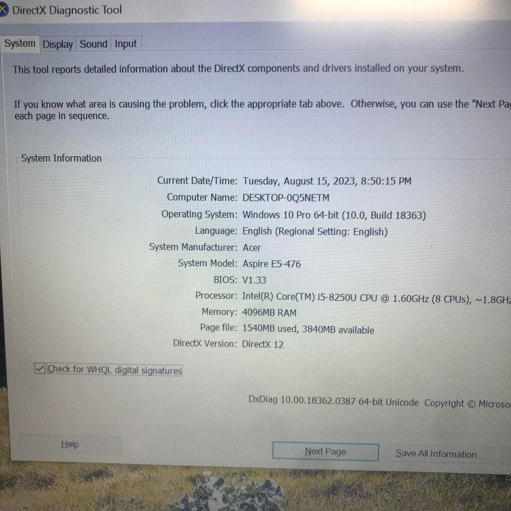 Máy Laptop Acer Aspire E5-476 Core I5 8250U, 4gb ram, 128gb ssd, Vga Intel UHD Graphics 620, 14 inch Full HD. Đẹp Rẻ