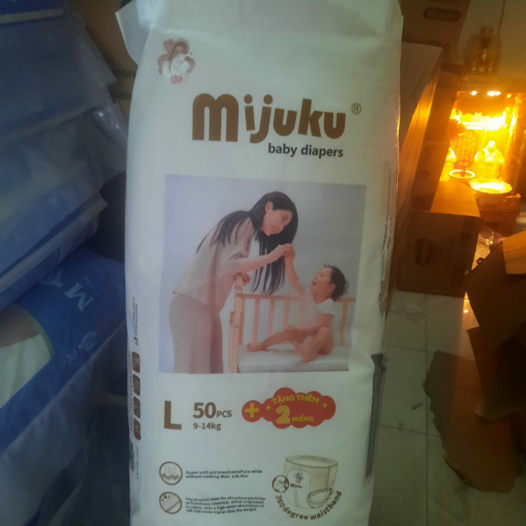 Bỉm Mijuku / Tã Mijuku Form Bo Mông Cao Cấp ( thấm hút tốt, có vạch báo đầy tã, độ mỏng chỉ 0.2 cm, có size 4xl ,5xl