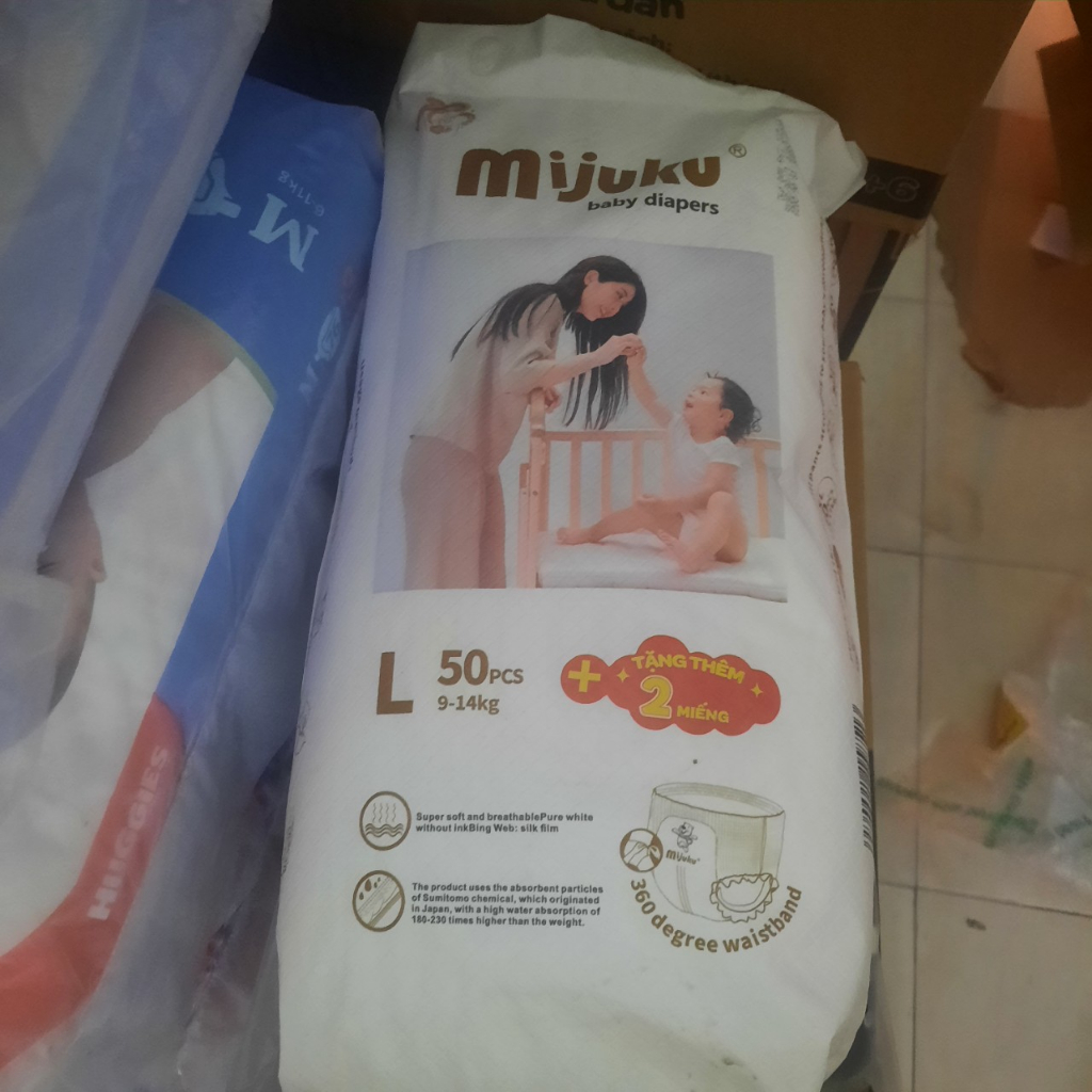 Bỉm Mijuku / Tã Mijuku Form Bo Mông Cao Cấp ( thấm hút tốt, có vạch báo đầy tã, độ mỏng chỉ 0.2 cm, có size 4xl ,5xl