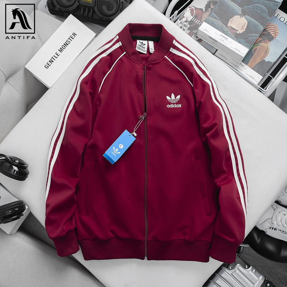 Áo Khoác Bomber Adidas Thể Thao Nam Vải Thun Nỉ Dày Co Giãn Khóa Chống Nước Áo Khoác 3 Sọc kẻ