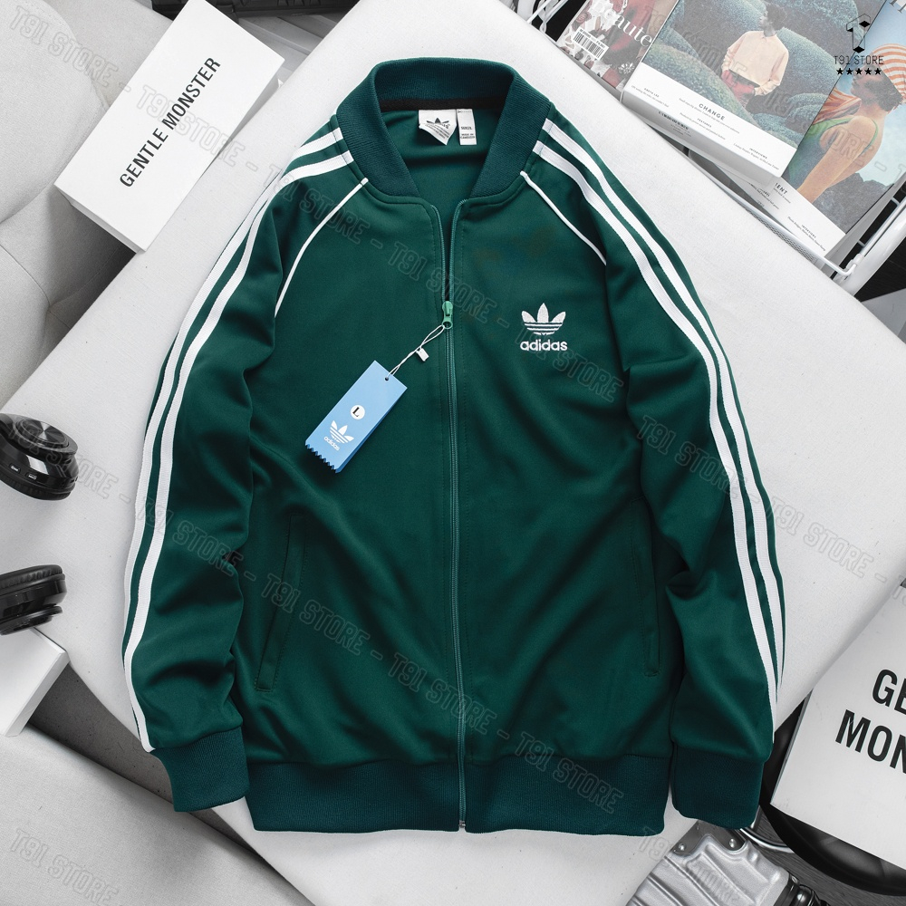 Áo Khoác Bomber Adidas Thể Thao Nam Vải Thun Nỉ Dày Co Giãn Khóa Chống Nước Áo Khoác 3 Sọc kẻ