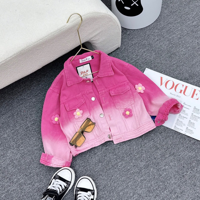 B33-Áo khoác bò hồng Denim cá tính cho bé gái