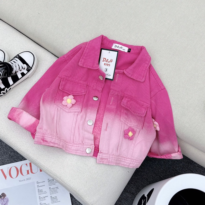 B33-Áo khoác bò hồng Denim cá tính cho bé gái