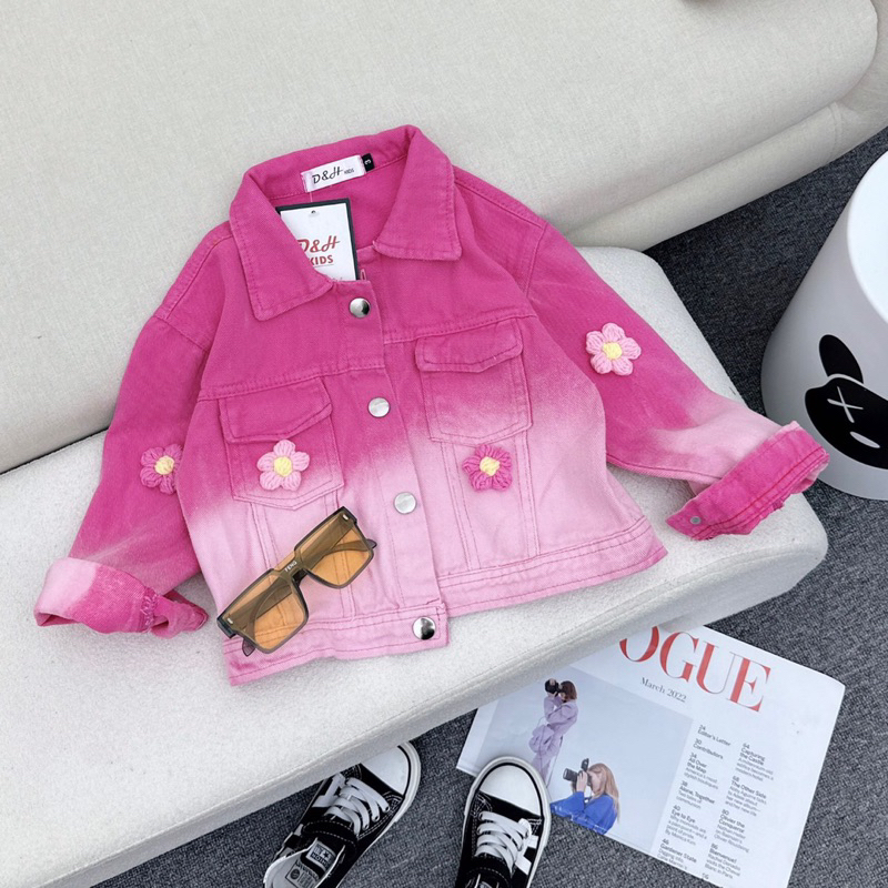 B33-Áo khoác bò hồng Denim cá tính cho bé gái