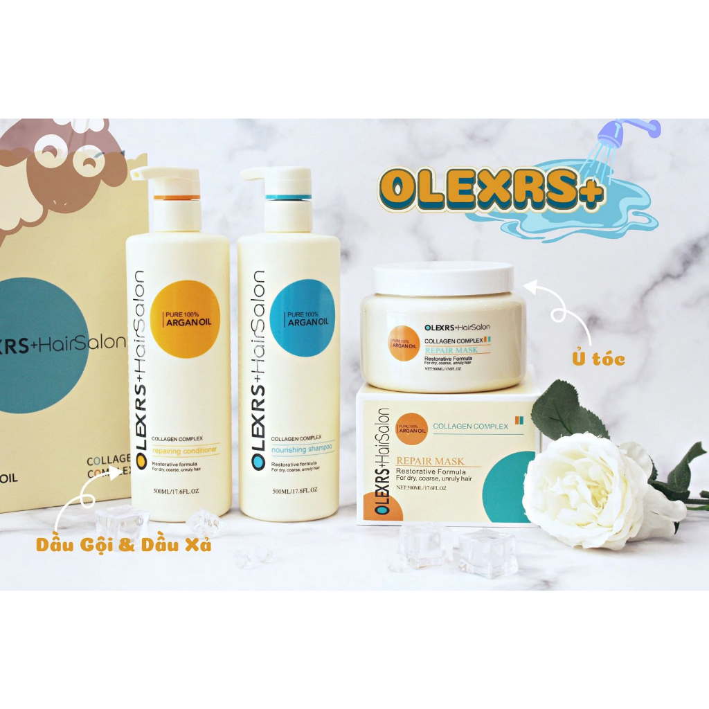 Cặp Dầu Gội Xả Olexrs Hair Salon  Pure 100% Argan Oil Collagen 500ml Cho Tóc Khô Hư Tổn shop Hong1008