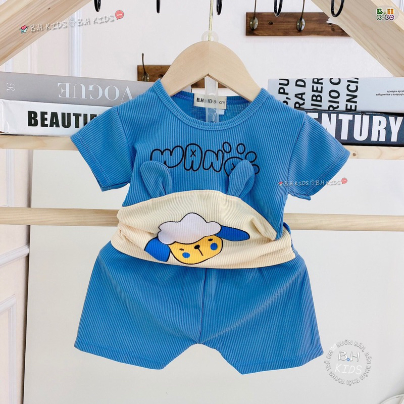 Bộ Cộc Tay Cho Bé, Bộ Tăm Lạnh Phối Màu Tai Cừu Đáng Yêu Cho Bé Trai Bé Gái Từ 7-16kg