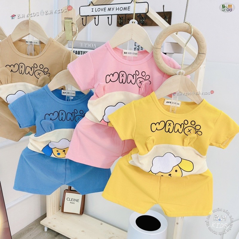 Bộ Cộc Tay Cho Bé, Bộ Tăm Lạnh Phối Màu Tai Cừu Đáng Yêu Cho Bé Trai Bé Gái Từ 7-16kg