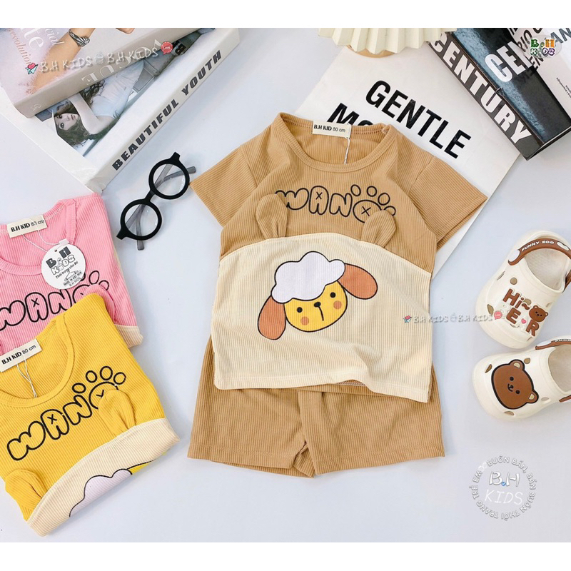 Bộ Cộc Tay Cho Bé, Bộ Tăm Lạnh Phối Màu Tai Cừu Đáng Yêu Cho Bé Trai Bé Gái Từ 7-16kg